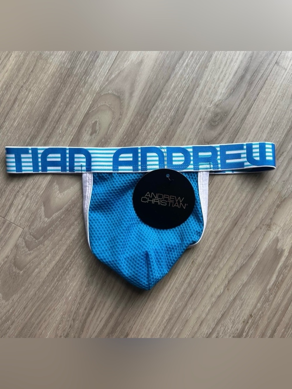 Andrew Christian | Vibrant Blue Mesh Y Back Thong with Almost Naked (Small)